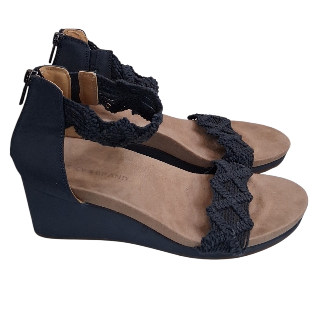Lucky Brand Blue Lace Detail Women's Wedge Sandals Size 10